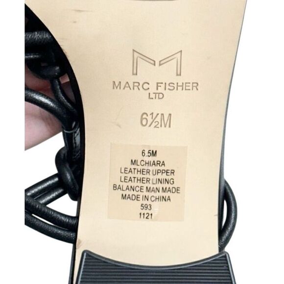 Marc Fisher Sandals Size 6.5 Black Leather Square Toe Block Heel - Picture 8 of 9